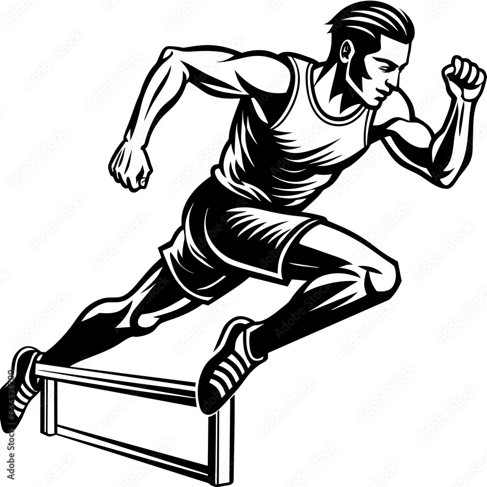 Male athlete-runner at the moment of jumping over an obstacle Male athlete-runner at the moment of jumping over an obstacle