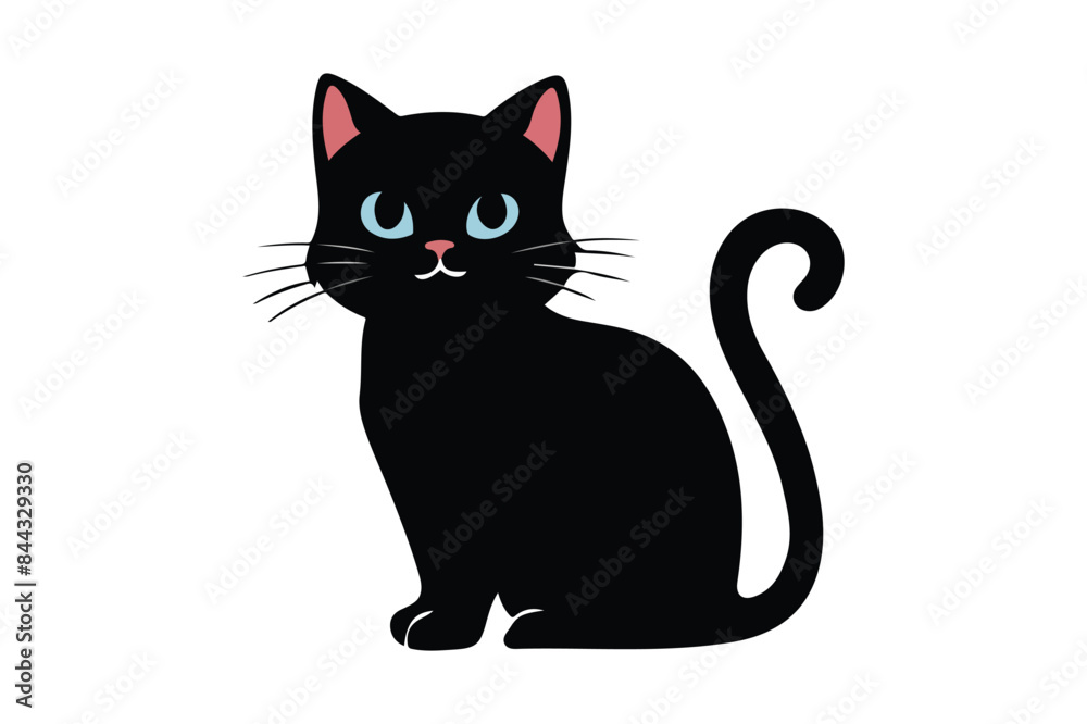 Fototapeta premium Cute cartoon black and white cat silhouette vector illustrator with white background 