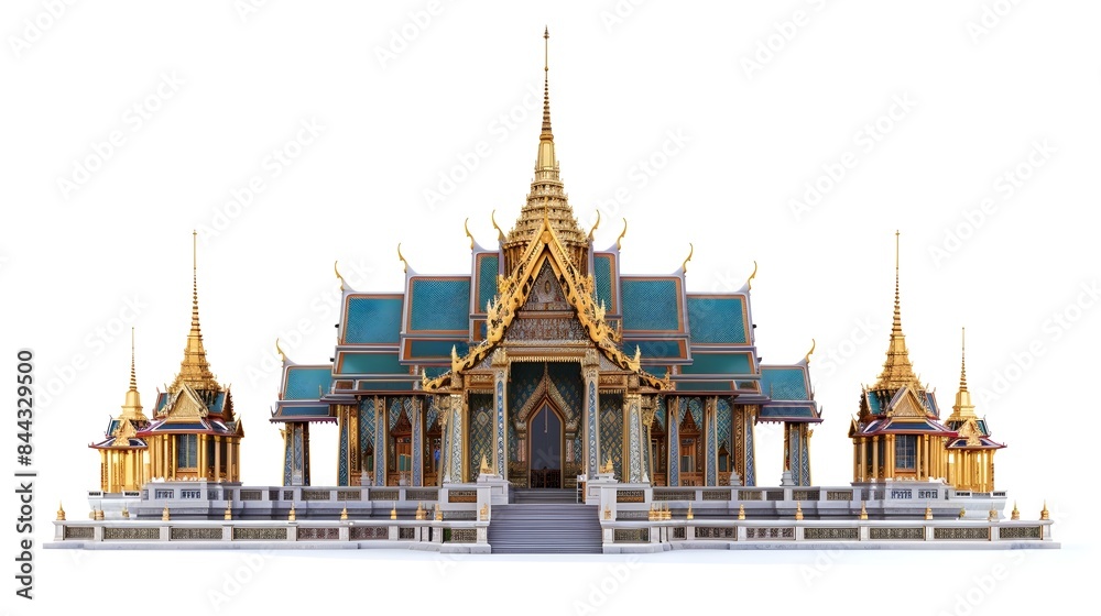 Naklejka premium Emerald Buddha Temple at Grand Palace with Gilded Accents and Intricate Carvings
