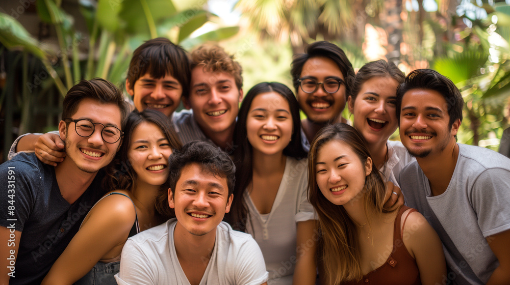A group of smiling people stand close to each other, creating a colorful composition in the photo. Their radiant smiles and relaxed poses make the photo look spontaneous and full of authentic emotions A group of smiling people stand close to each other, creating a colorful composition in the photo. Their radiant smiles and relaxed poses make the photo look spontaneous and full of authentic emotions
