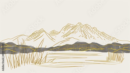 A mountain range with a lake in the foreground