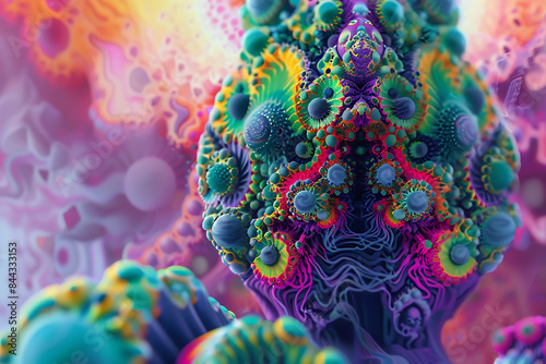 Psychedelic art featuring vibrant colors, abstract patterns, and surreal imagery, creating a mesmerizing and mind-bending visual experience