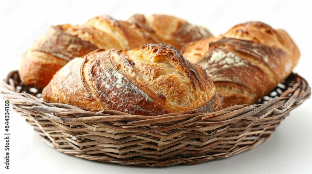 Baguettes: A selection of freshly baked baguettes arranged in a wicker basket. Traditional French bread. Baguettes: A selection of freshly baked baguettes arranged in a wicker basket. Traditional French bread.
