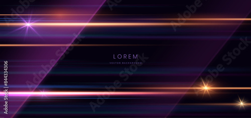 Abstract futuristic glowing light lines effect on dark blue background. Speed motion concept.