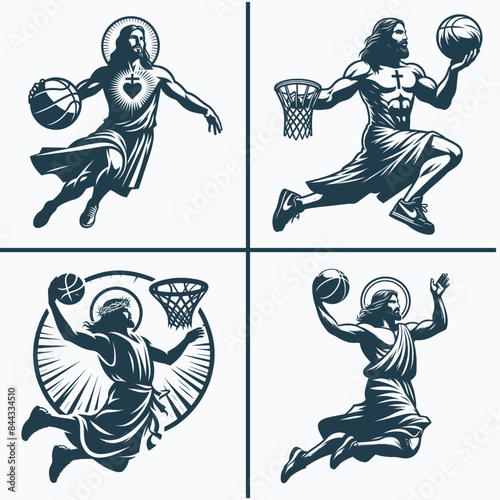Jesus Playing Basketball Svg vector silhouette bundle file