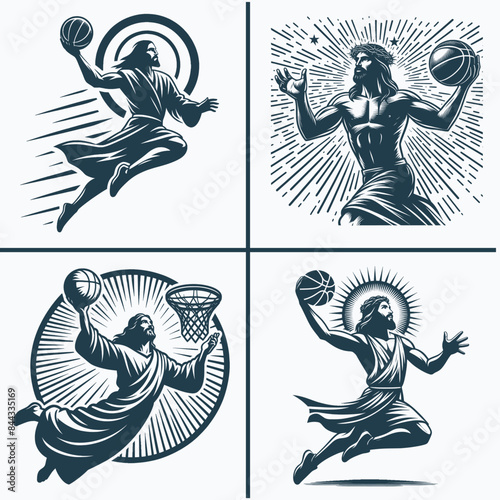 Jesus Playing Basketball Svg vector silhouette bundle file