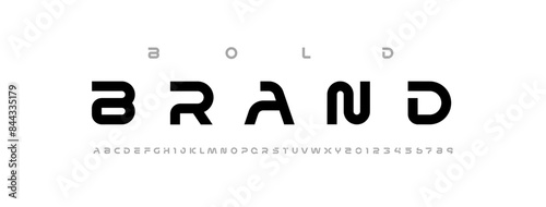 Technology science font, digital cyber alphabet made futurism style, Latin uppercase letters A, B, C, D, E, F, G, H, I, J, K, L, M, N, O, P, Q, R, S, T, U, V, W, X, Y, Z and Arab numerals 0, 1, 2, 3, 