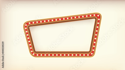 Retro advertising sign red marquee gold light board on white background. Vector illustration