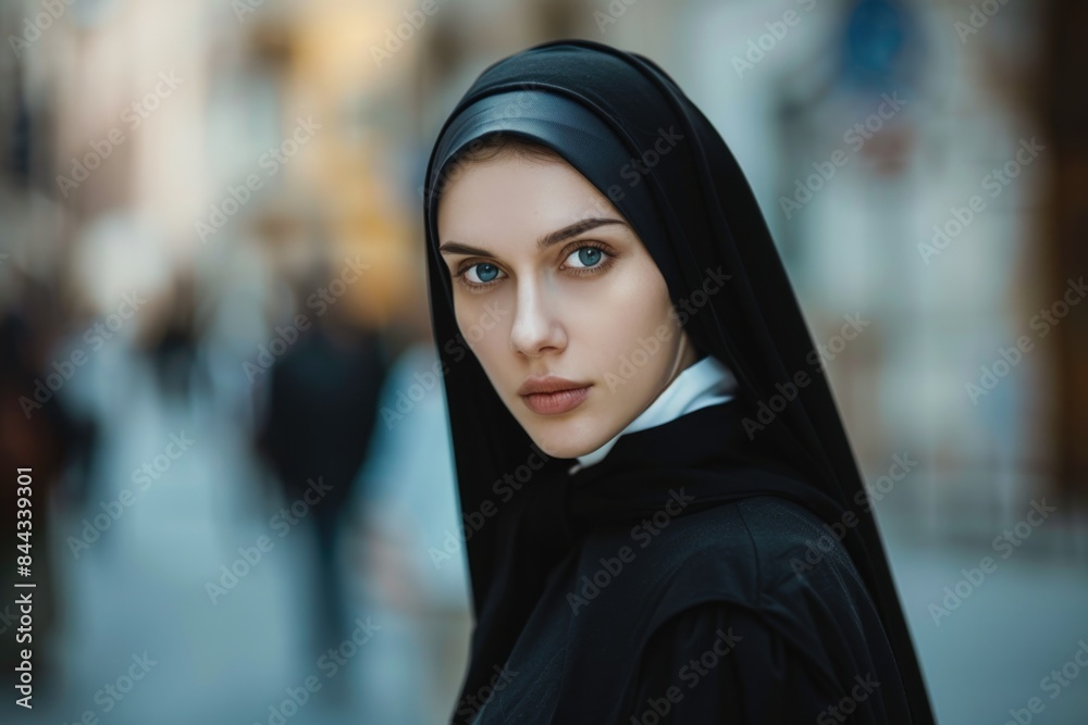 Serene Nun in Habit Portrait on Urban Street Serene Nun in Habit Portrait on Urban Street