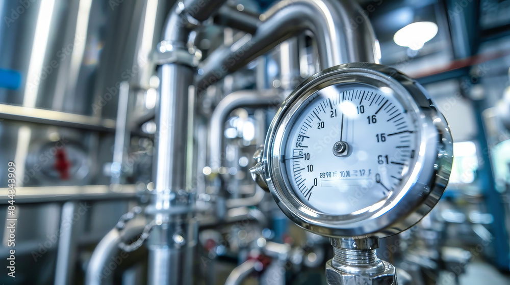 A close-up shot of a temperature sensor mounted on a pipe in an industrial facility. The sensor is clearly visible, and the surrounding pipes and machinery are slightly out of focus A close-up shot of a temperature sensor mounted on a pipe in an industrial facility. The sensor is clearly visible, and the surrounding pipes and machinery are slightly out of focus