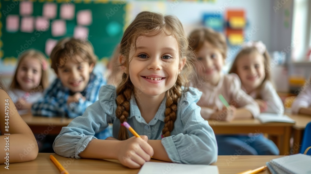 primary elementary school group of children studying in the classroom. learning and sitting at the desk. young cute kids smiling, high quality photo primary elementary school group of children studying in the classroom. learning and sitting at the desk. young cute kids smiling, high quality photo