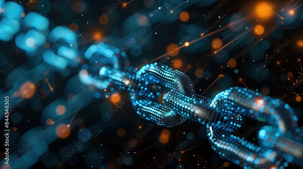 Fototapeta premium Blockchain Technology Concept Background, Cryptocurrency Marketing Backdrop, Digital Metaverse Web3 Tech Design Wallpaper