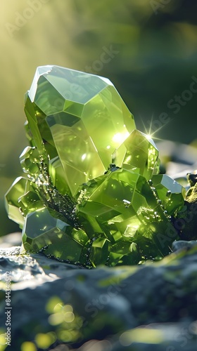 High-angle view of a vibrant green olivine crystal photo
