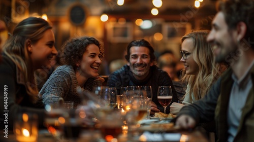 Group of people in the bar. Group of adults participating in a trivia night at a bar. Social event. Casual and sociable