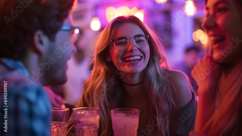 Group of people at club. Group of adults participating in a trivia night at a bar. Social event. Casual and sociable