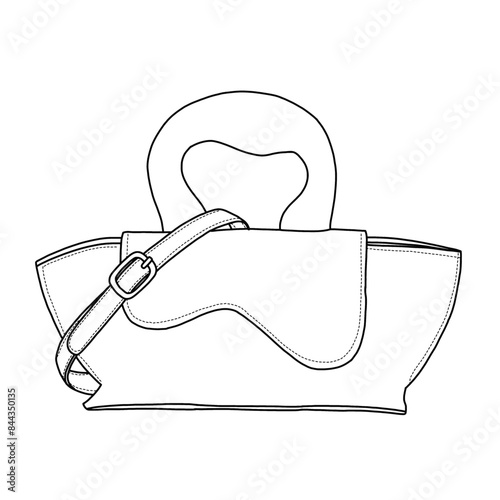 Small Bag Cross body Bags Satchels Line art, outline vector doodle illustration side view, isolated on white background