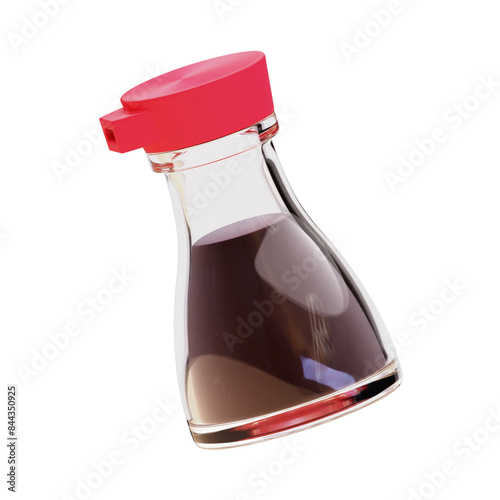 Japanese soy sauce in a glass bottle with red cap