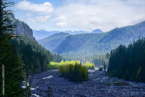 Nisqually River in spring, Mt Rainier National Park. Washington. photo
