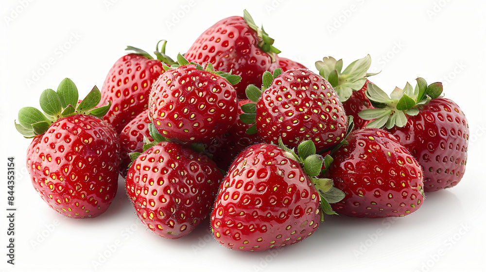 A pile of fresh strawberries on a white surface