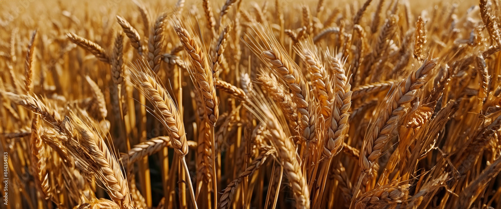 Fototapeta premium Ears of wheat in the field, organic food, harvesting.