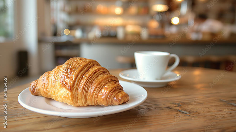 cup of coffee and croissant on the table cup of coffee and croissant on the table