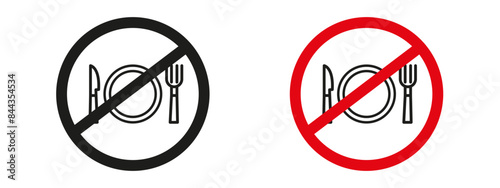 No eating or drinking sign, featuring a clear prohibition icon and warning label, perfect for maintaining hygiene and cleanliness in restricted areas like labs and libraries.