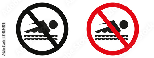 No swimming allowed sign, featuring a clear no-swim icon and safety warning label, perfect for preventing accidents and ensuring safety in restricted water areas.