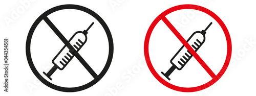 Prohibit syringe use with this no syringe sign, featuring a clear prohibition icon and health warning label, ideal for drug-free zones and maintaining safety. photo