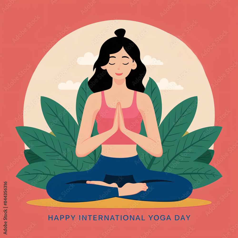 Woman sitting in lotus position practicing meditation, International Yoga day concept Woman sitting in lotus position practicing meditation, International Yoga day concept