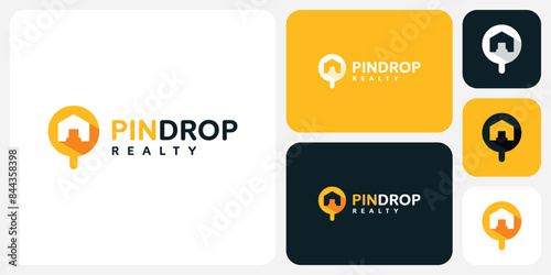 Vector logo design of location pin shape and negative space of house shape with modern, simple, clean and abstract style.