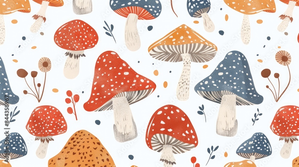 Whimsical Forest Mushrooms Pattern Illustration Whimsical Forest Mushrooms Pattern Illustration