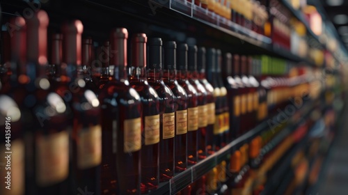 Assorted Wine Bottles Line Up on Retail Store Shelf