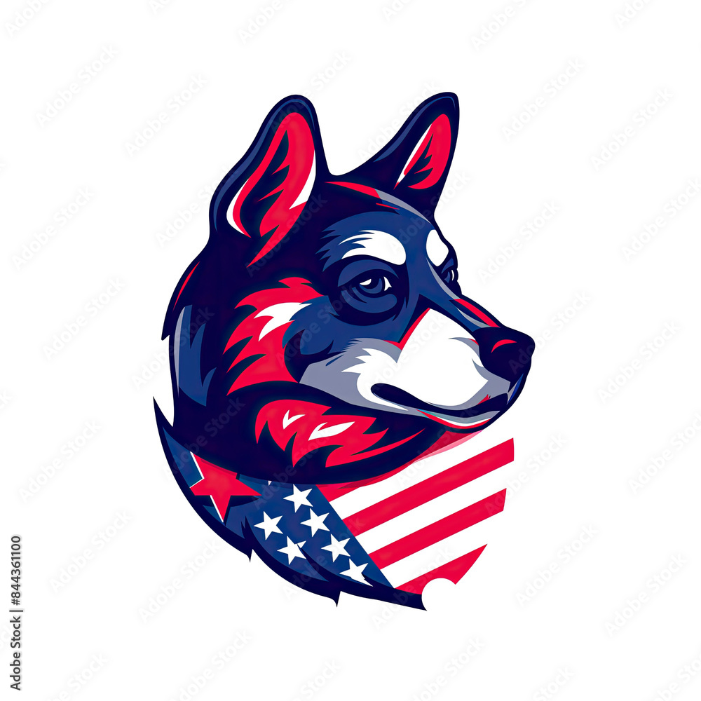 Portrait of dog with american flag on head Portrait of dog with american flag on head