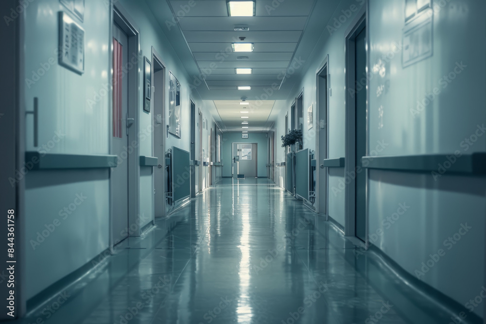 A long hallway with a few potted plants and a few signs A long hallway with a few potted plants and a few signs