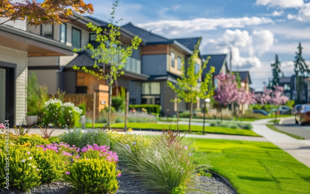 Energyefficient landscaping in a futuristic suburban neighborhood with smart irrigation systems Energyefficient landscaping in a futuristic suburban neighborhood with smart irrigation systems