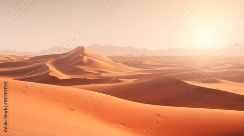 Panorama of sand dunes in the Sahara desert, Morocco.