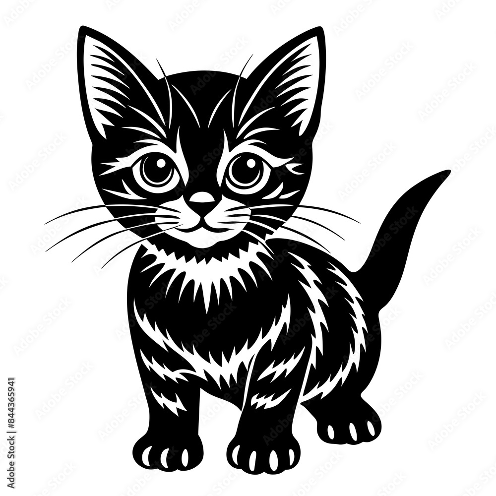 Fototapeta premium the kitten marvels vector silhouette illustration