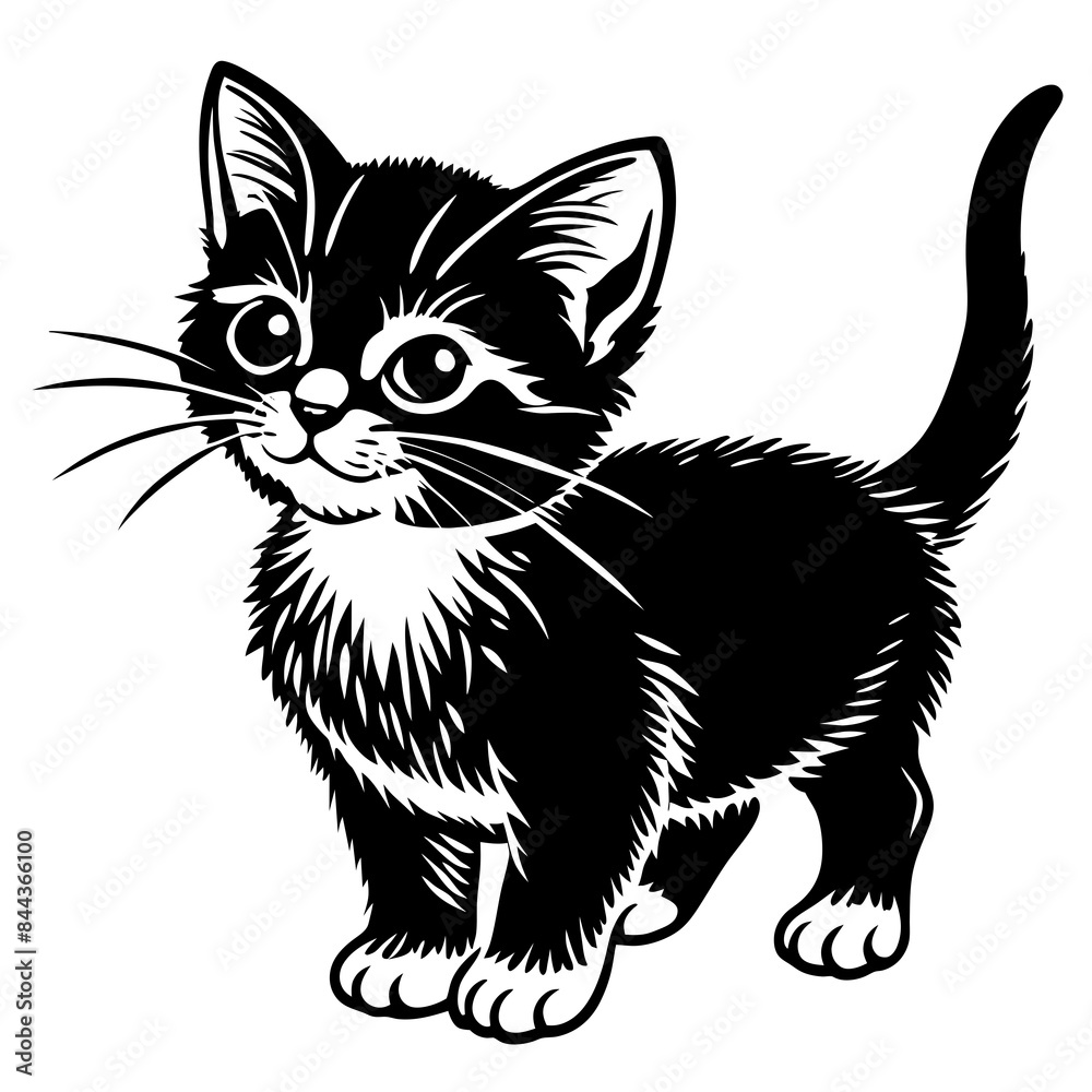 Fototapeta premium the kitten marvels vector silhouette illustration