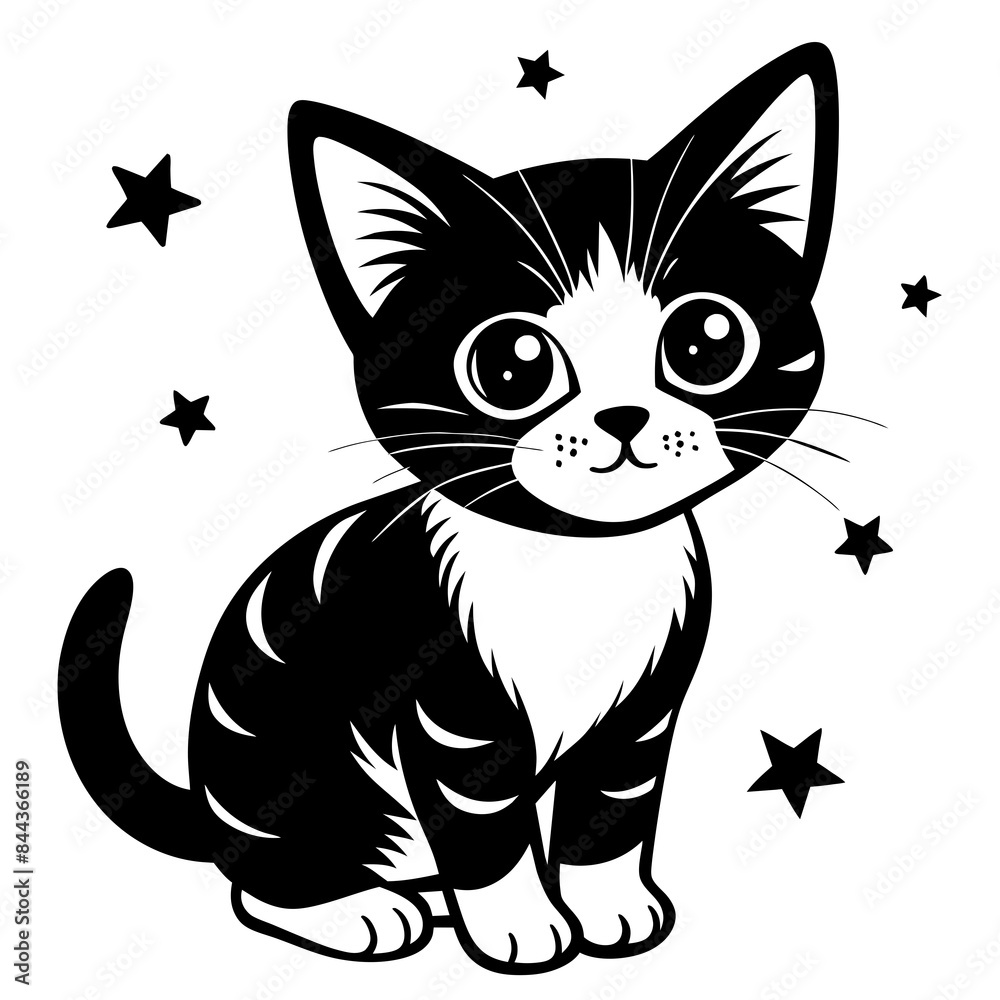 Fototapeta premium the kitten marvels vector silhouette illustration
