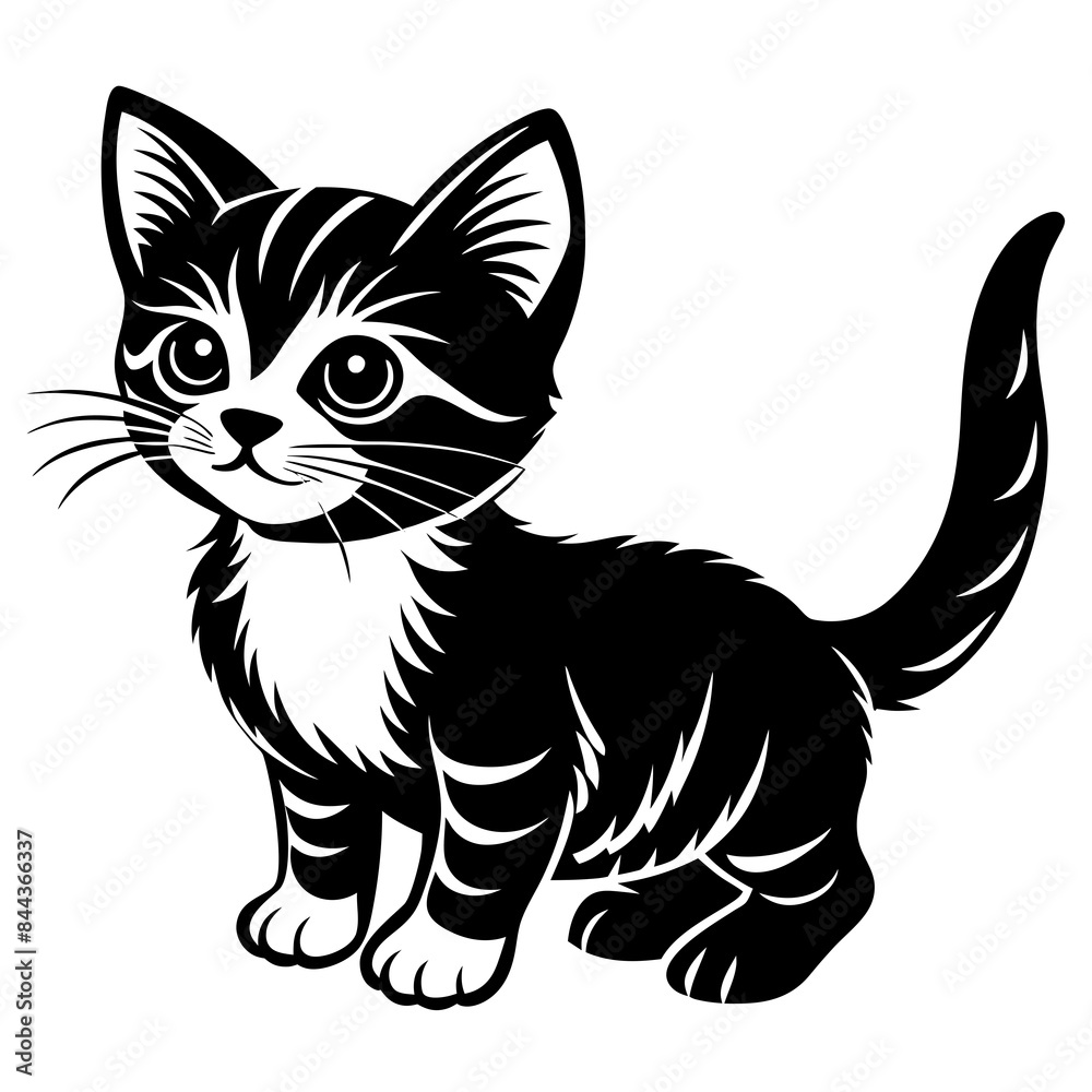 Fototapeta premium the kitten marvels vector silhouette illustration