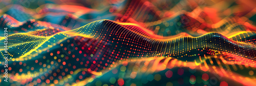Digital background featuring an abstract digital wave with dots. visualization of data in motion. 