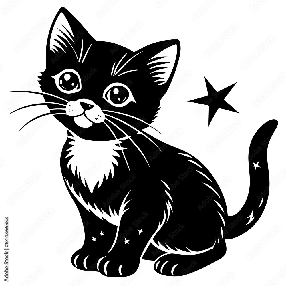 Obraz premium the kitten marvels vector silhouette illustration