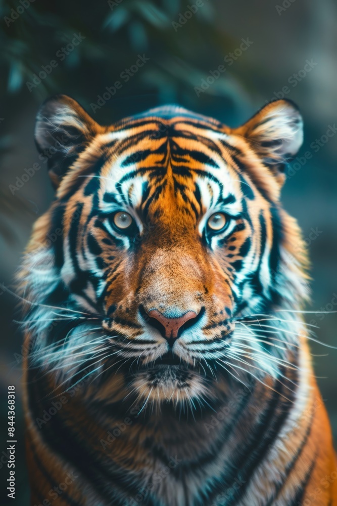 Fototapeta premium A tiger is staring at the camera with its eyes wide open