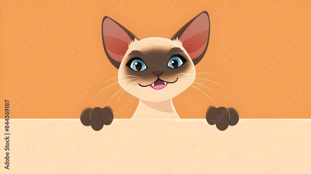 Adorable Cartoon Siamese Cat with Playful Expressions in Decorative Page Border Design Adorable Cartoon Siamese Cat with Playful Expressions in Decorative Page Border Design