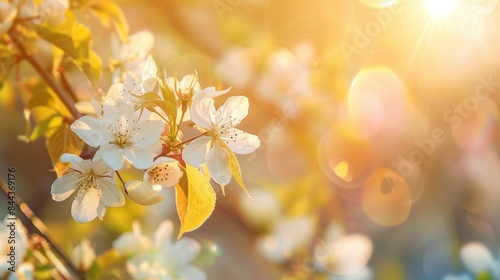 spring flower background Beautiful nature scene with blooming trees and sunlight. Sunny day. spring flowers beautiful orchard Abstract blur background © ศิริชาติ ชุมพล