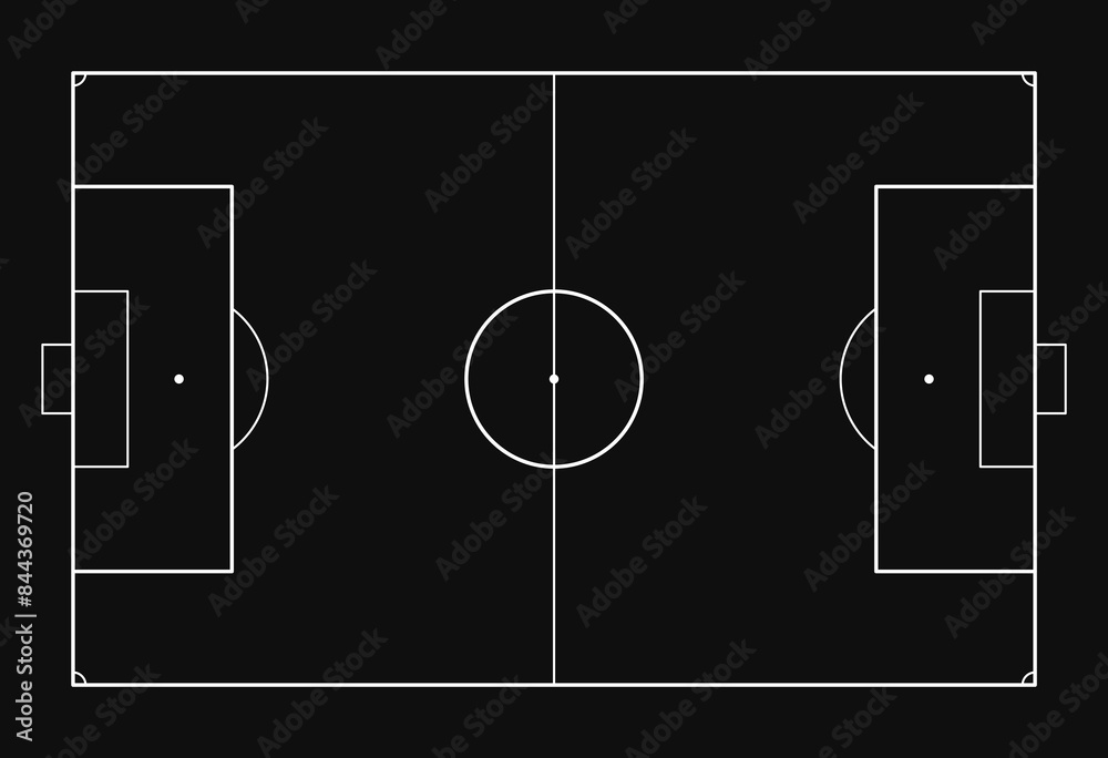 Football pitch. Soccer field line style. Black outline court and ...