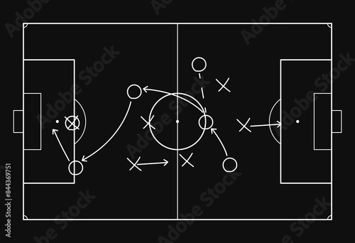 Football pitch. Soccer field line style. Black outline court and stadium scheme on white background. Football match, league scheme. Vector
