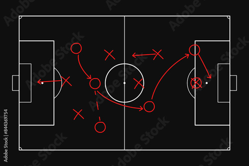 Football pitch. Soccer field line style. Black outline court and stadium scheme on white background. Football match, league scheme. Vector