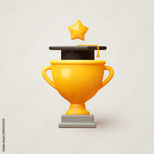 Graduate concept. Win cup with graduate hat. Academic achievements.
