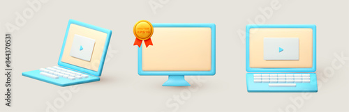 3D cartoon laptop and computer set.
